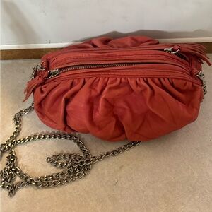 Donald J. Pliner Ruched Leather Shoulder Bag in Rust Orange